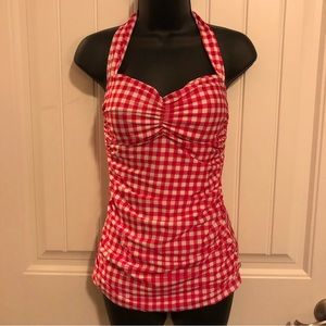 Cherry Red Checked Print Swimsuit